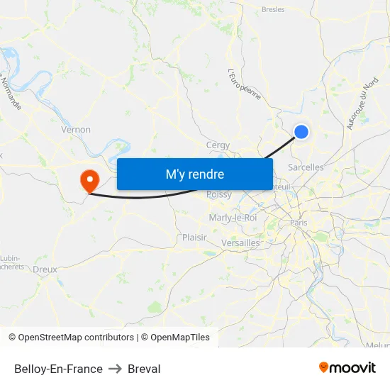 Belloy-En-France to Breval map