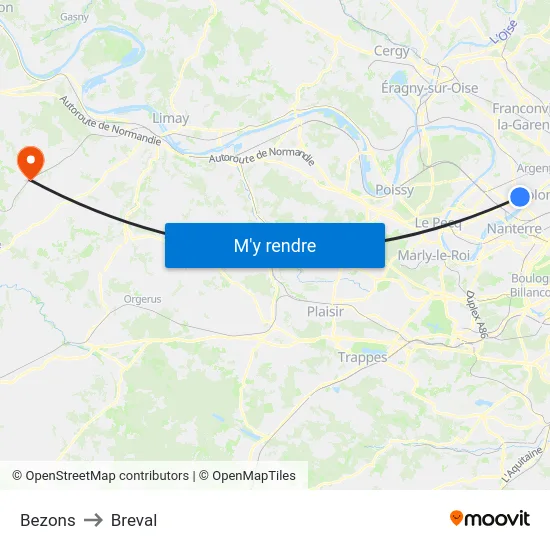 Bezons to Breval map