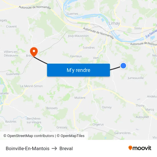 Boinville-En-Mantois to Breval map