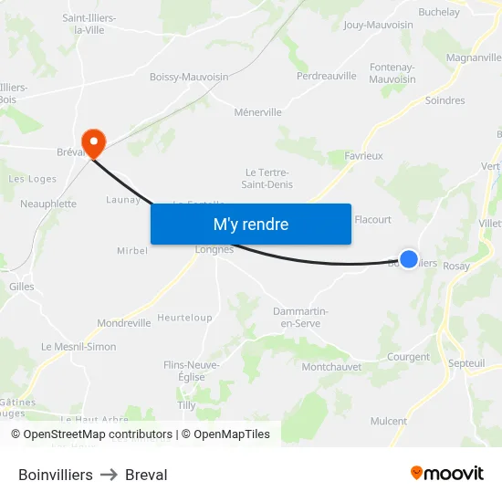 Boinvilliers to Breval map