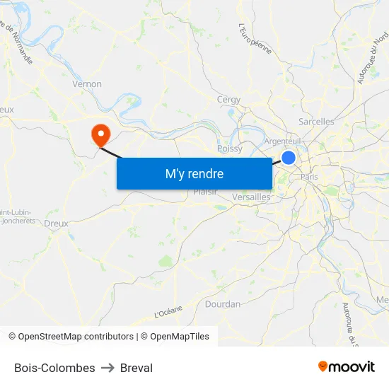 Bois-Colombes to Breval map