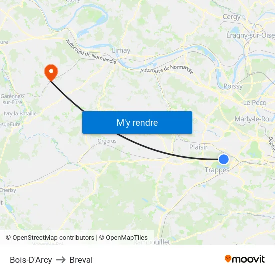 Bois-D'Arcy to Breval map