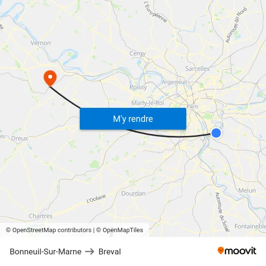 Bonneuil-Sur-Marne to Breval map