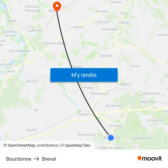 Bourdonne to Breval map