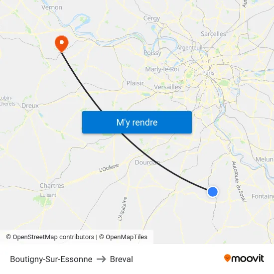 Boutigny-Sur-Essonne to Breval map