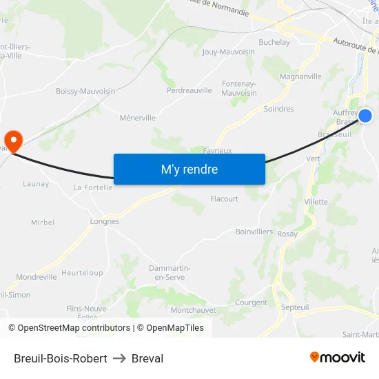 Breuil-Bois-Robert to Breval map