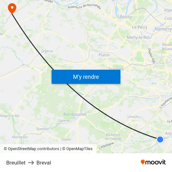 Breuillet to Breval map