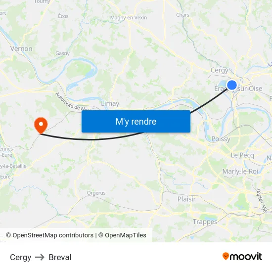 Cergy to Breval map