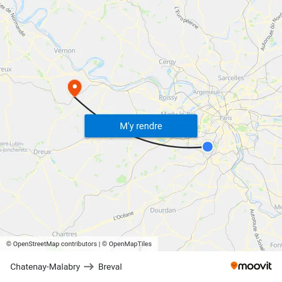 Chatenay-Malabry to Breval map