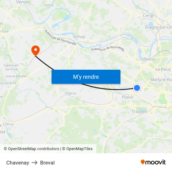 Chavenay to Breval map