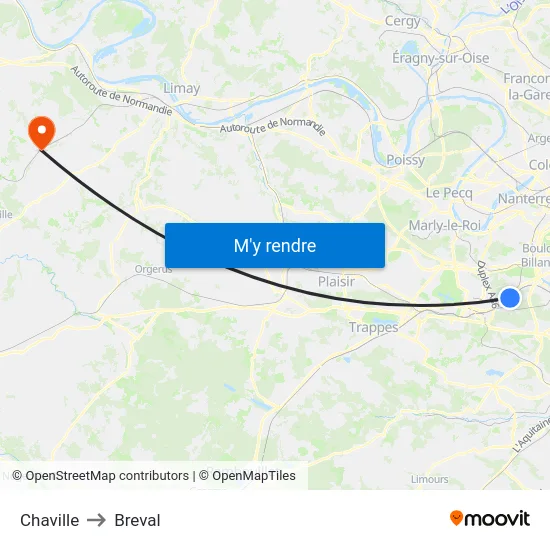 Chaville to Breval map