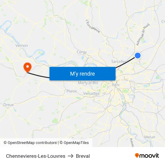 Chennevieres-Les-Louvres to Breval map