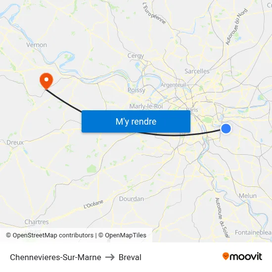 Chennevieres-Sur-Marne to Breval map