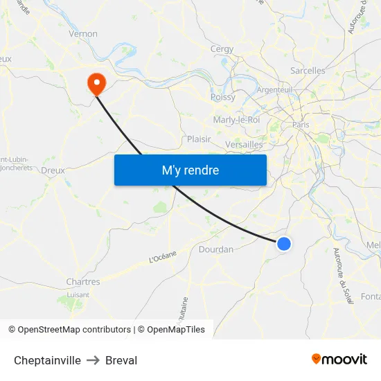 Cheptainville to Breval map