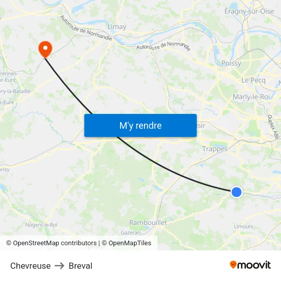 Chevreuse to Breval map