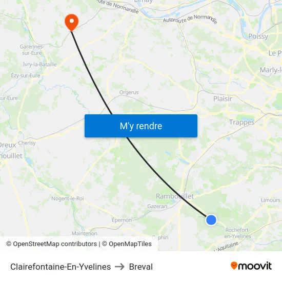 Clairefontaine-En-Yvelines to Breval map