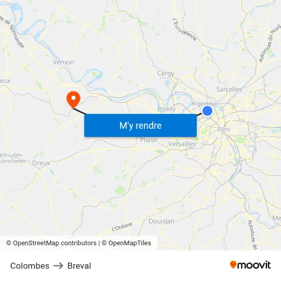 Colombes to Breval map