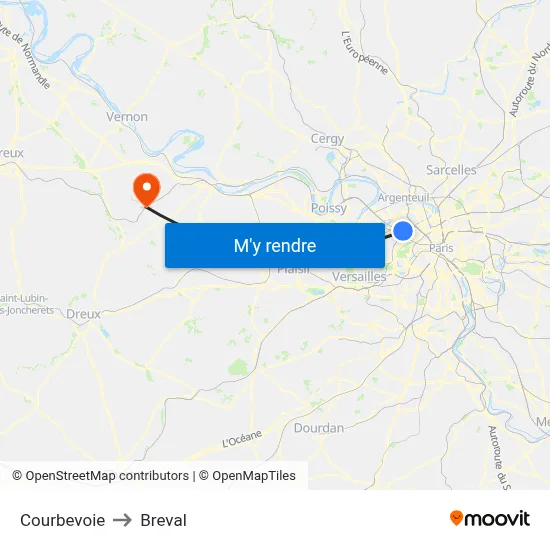 Courbevoie to Breval map