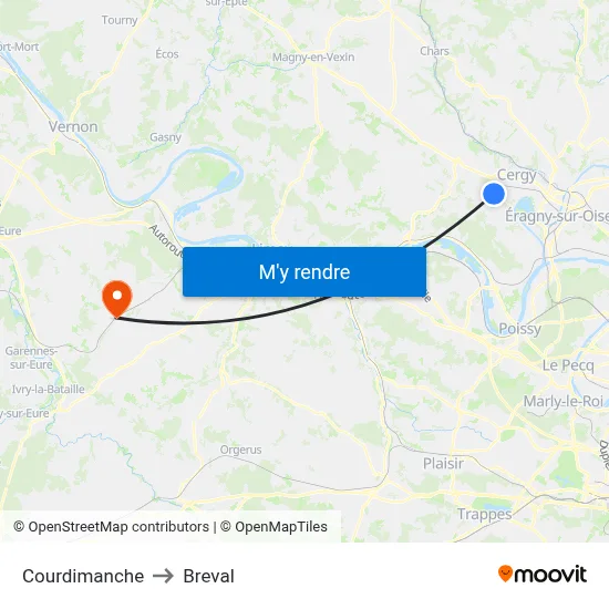 Courdimanche to Breval map