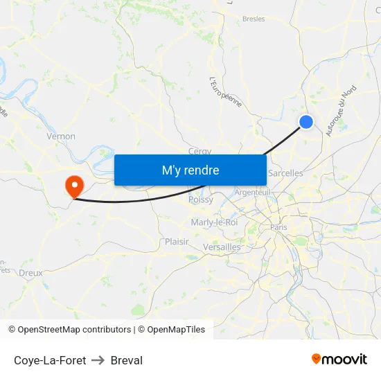 Coye-La-Foret to Breval map
