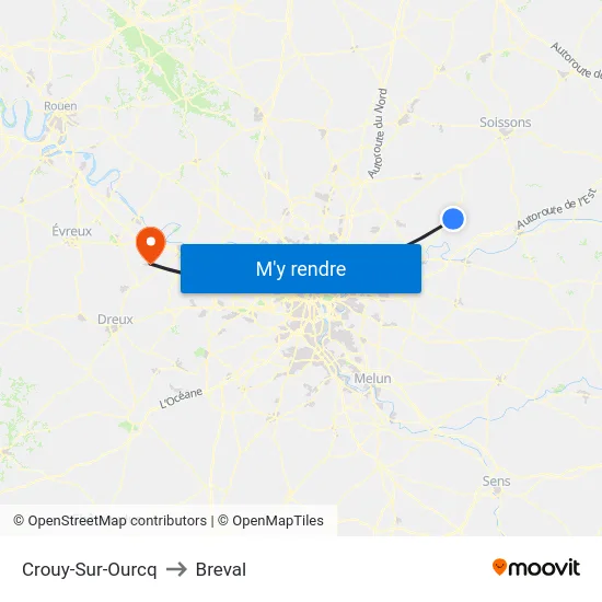 Crouy-Sur-Ourcq to Breval map