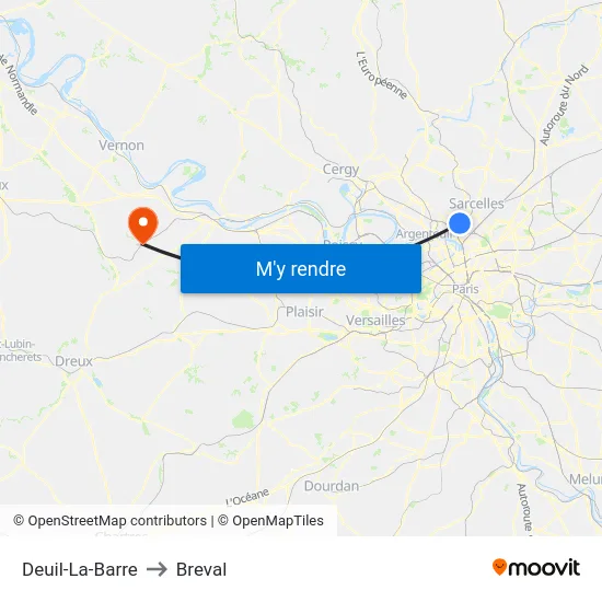 Deuil-La-Barre to Breval map