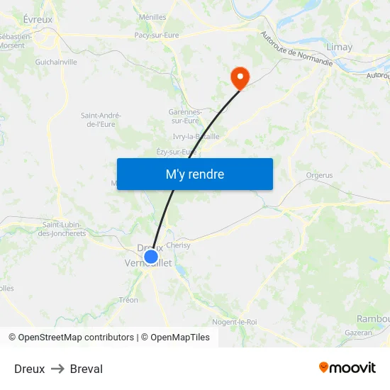 Dreux to Breval map