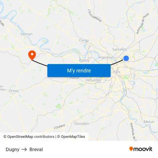 Dugny to Breval map