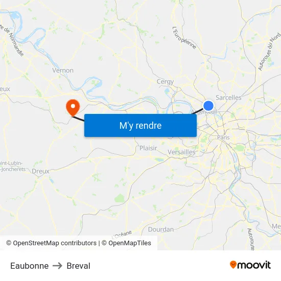 Eaubonne to Breval map