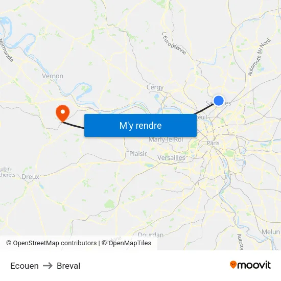 Ecouen to Breval map