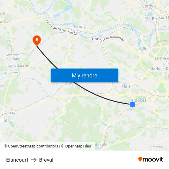 Elancourt to Breval map