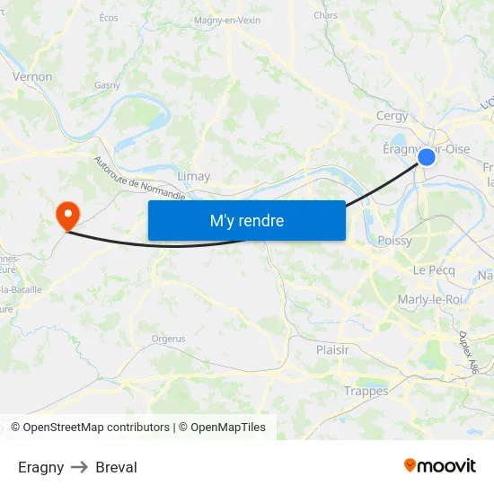 Eragny to Breval map