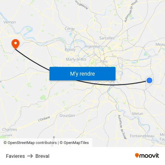 Favieres to Breval map