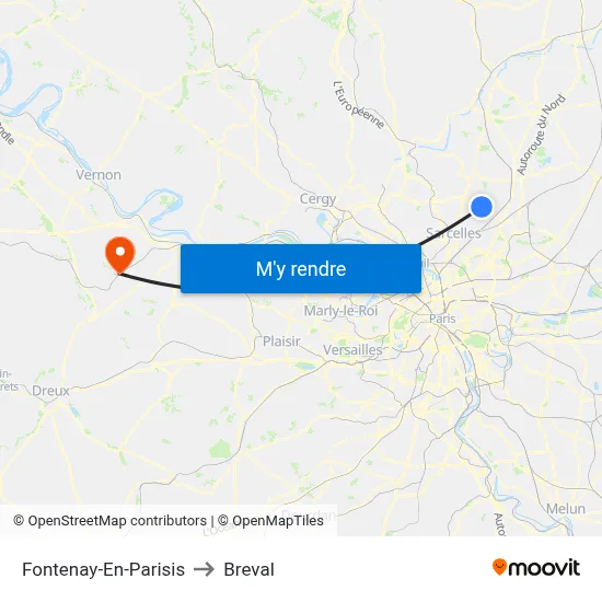 Fontenay-En-Parisis to Breval map