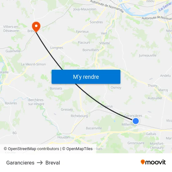 Garancieres to Breval map