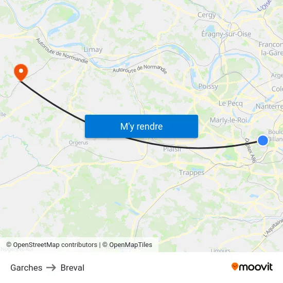 Garches to Breval map