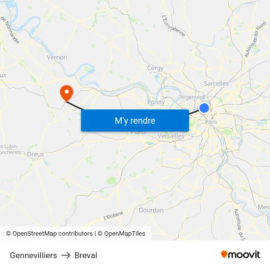 Gennevilliers to Breval map