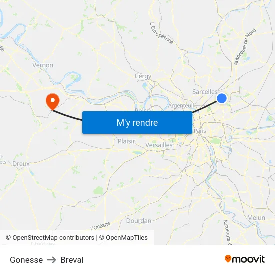 Gonesse to Breval map