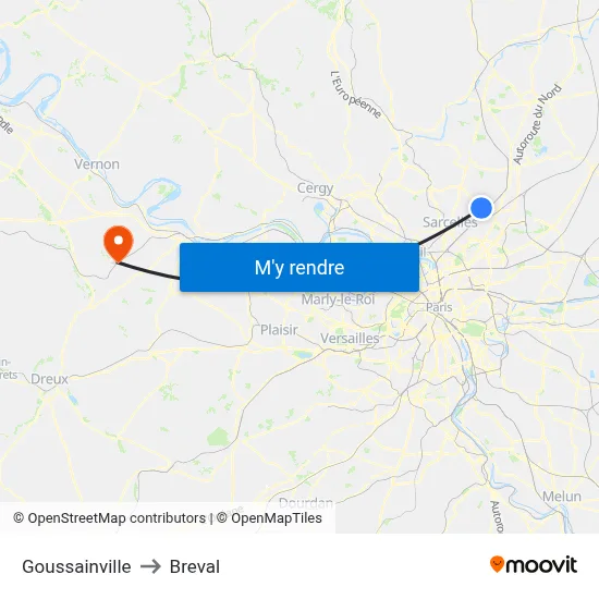 Goussainville to Breval map