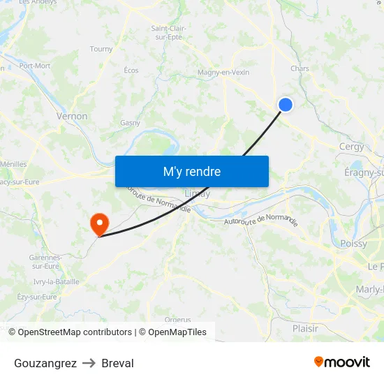 Gouzangrez to Breval map