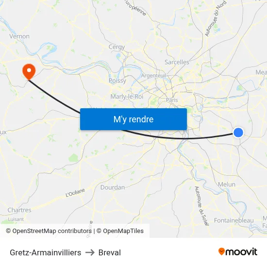 Gretz-Armainvilliers to Breval map