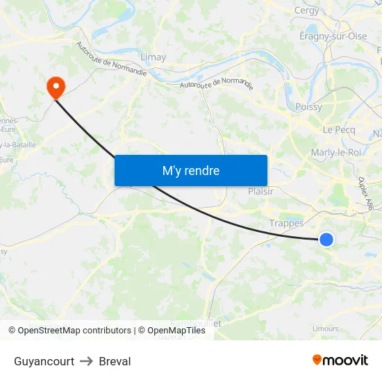 Guyancourt to Breval map