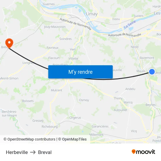 Herbeville to Breval map