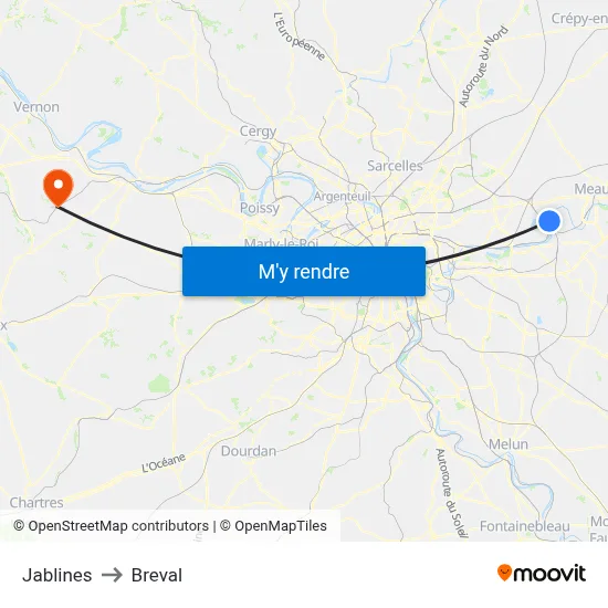 Jablines to Breval map
