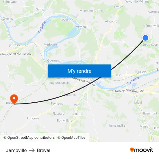 Jambville to Breval map