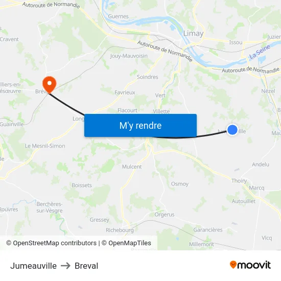 Jumeauville to Breval map