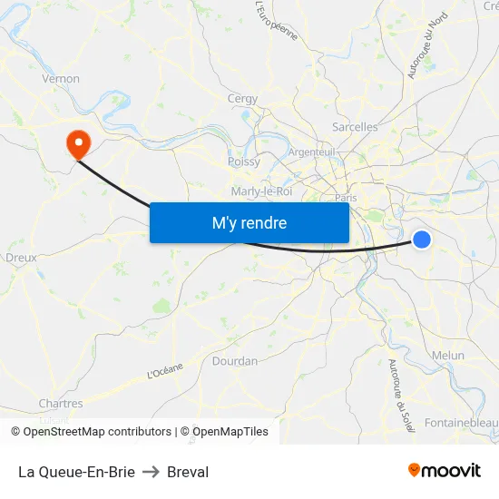 La Queue-En-Brie to Breval map