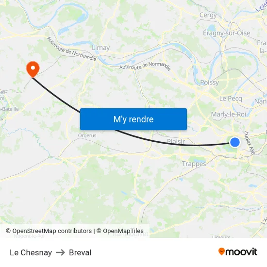 Le Chesnay to Breval map