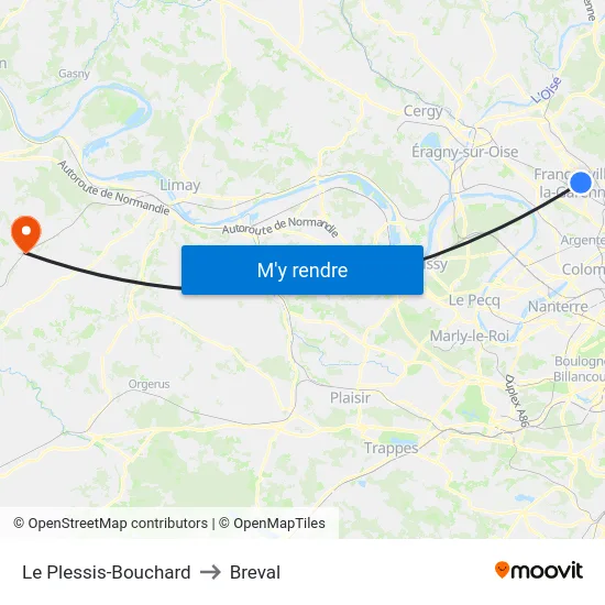 Le Plessis-Bouchard to Breval map