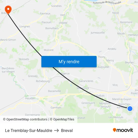 Le Tremblay-Sur-Mauldre to Breval map